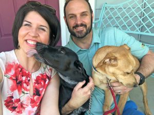Dog mom Leanora, her husband, and their two dogs Cash and Carter